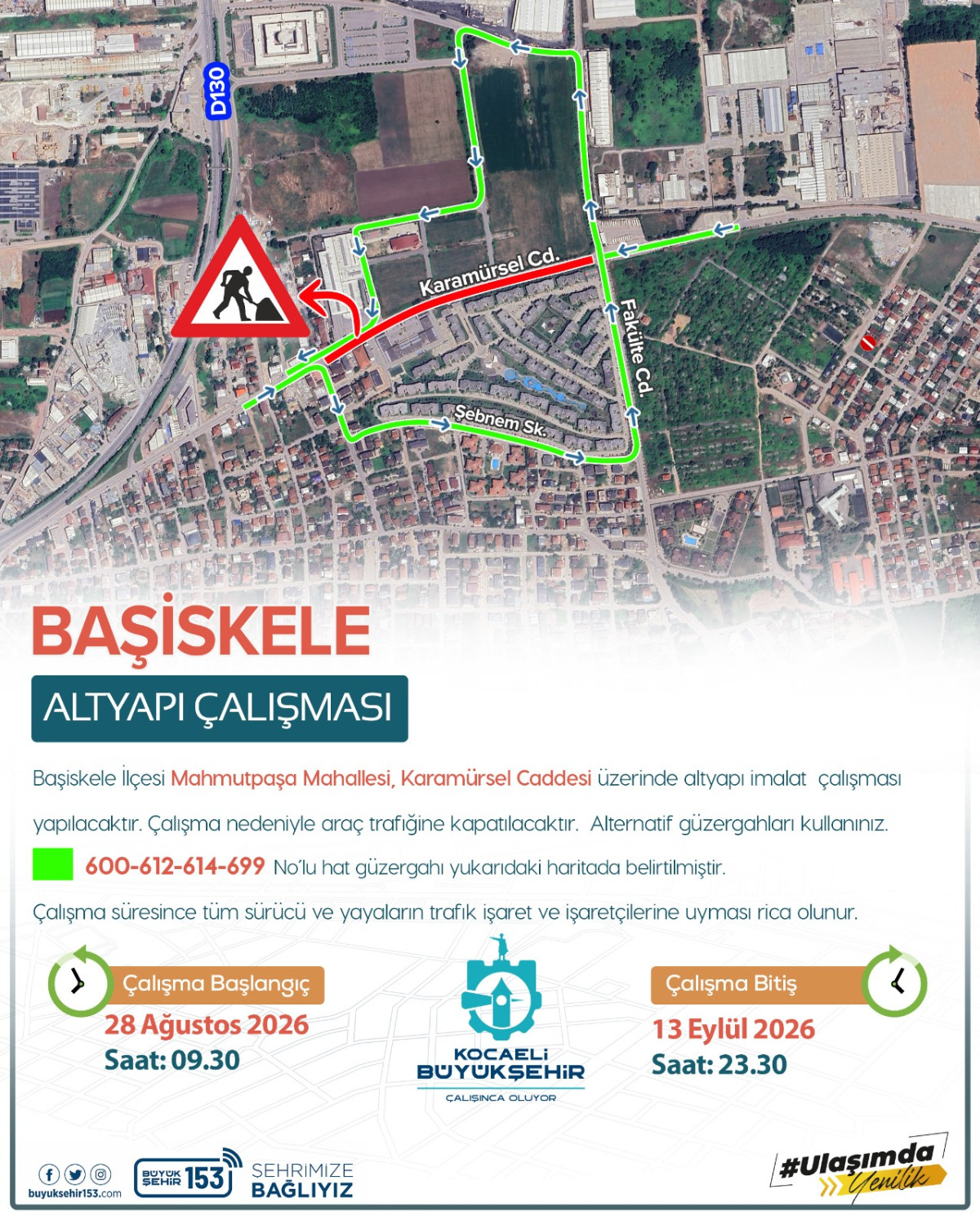 Başiskele'de Karamürsel Caddesi Altyapı Çalışmaları Nedeniyle Araç Trafiğine Kapatılıyor