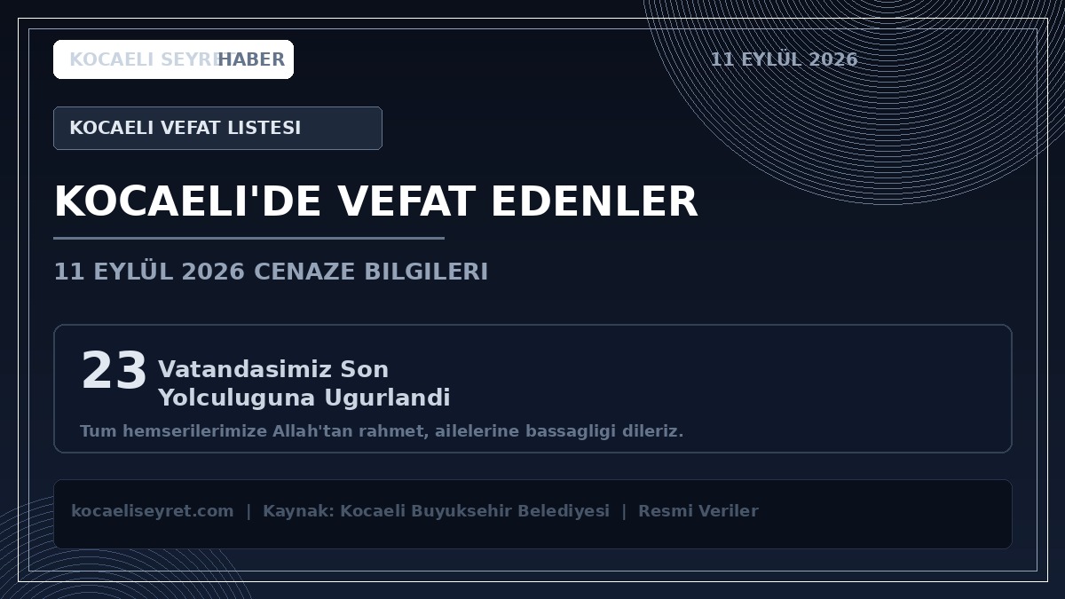Kocaeli'de 11 Eylül 2026 Tarihinde Vefat Edenler